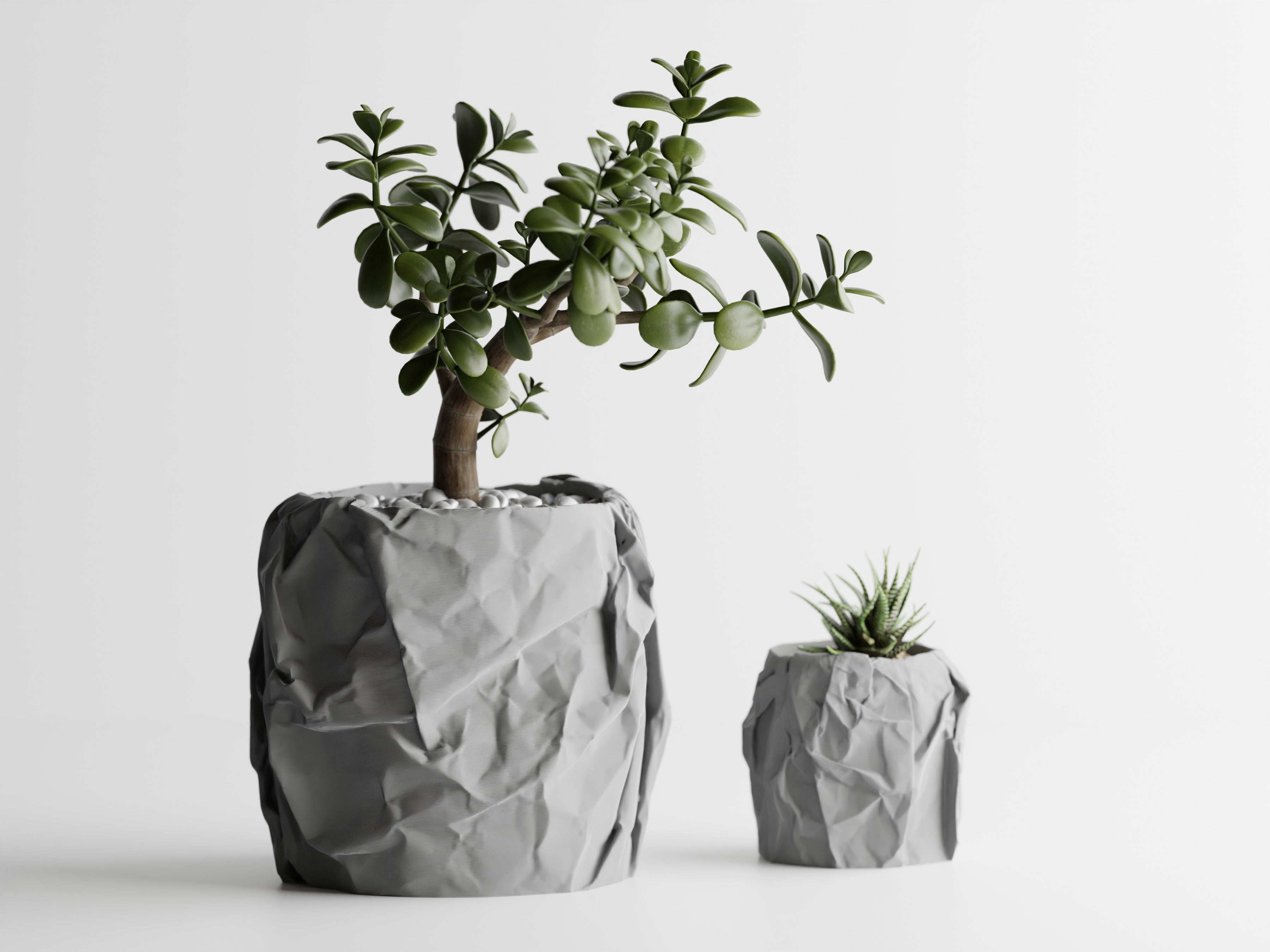 Crumbled Paper Pot Round Planter | Modern 3D Printed Planter